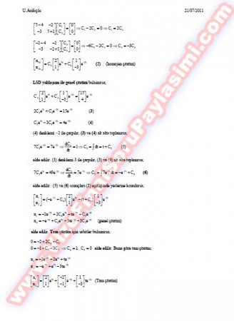 Diferansiyel Denklemler Yaz Okulu Vize Soruları Ve Cevapları-2011