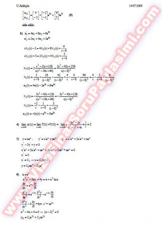 Diferansiyel Denklemler Yaz Okulu Vize Soruları Ve Cevapları-2009