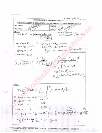 Matematik -2  Vize Soruları