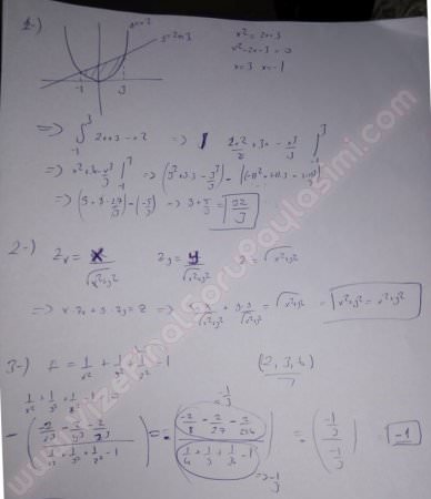 Matematik -2 Vize Soruları ve Cevapları - 2015