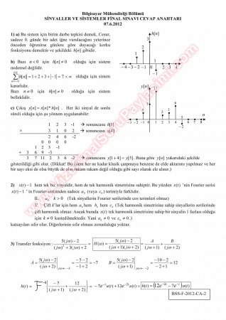 Sinyaller Ve Sistemler Final Soruları Ve Çözümleri Bahar - 2012