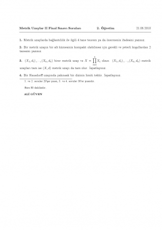 Metrik Uzaylar-2 Final Soruları