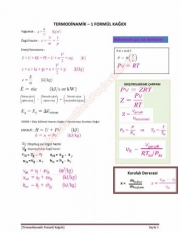 Termodinamik-1 Formülleri