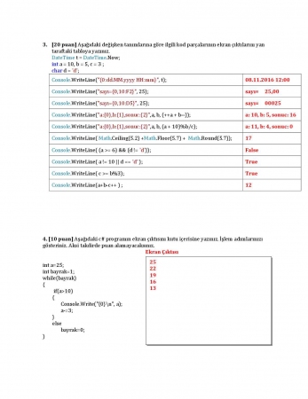 Algoritma ve Programlama Dersi Vize Soruları ve Cevapları