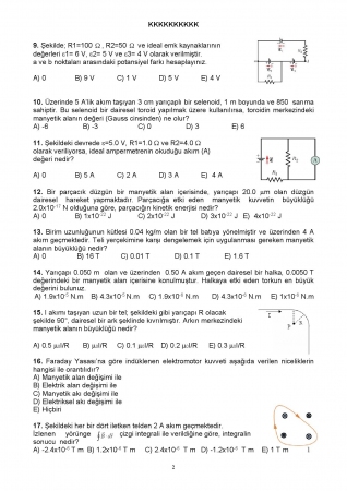 Fizik -2 Arasınav -2 Soruları